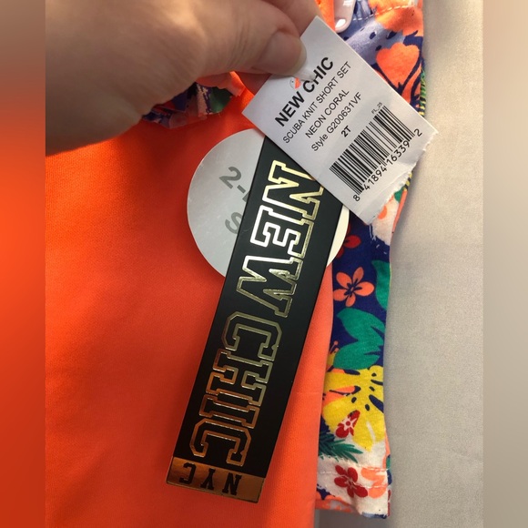 New Chic scuba knit short set, neon coral, 2T - Picture 7 of 7